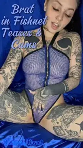 Brat in Fishnets Teases and Cums Blue Fishnet Bodysuit Vibrator | BlazedBrat