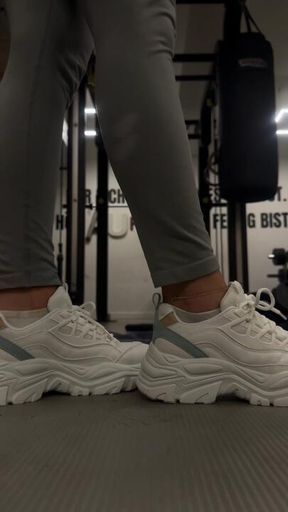 Gym Stretch in Socks → Sock Removal & Sole Tease