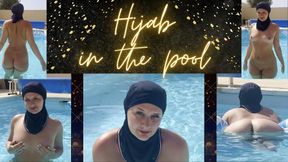 Hijab On, Teasing Naked Body in Pool
