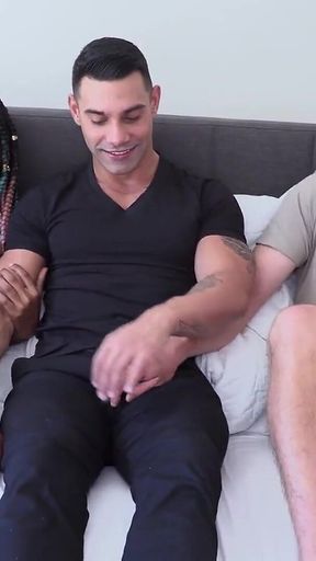 HUGE uncut EURO COCK Marcos Acosta WRECKS tight hole on Adam Von while beautiful ebony Destiny Mira cums from her Toy!