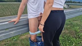 she rides a guy in the middle of the street