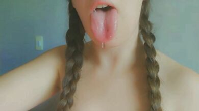 Just a horny student with her mouth dripping waiting for some hard cock to full her mouth