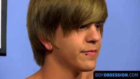 Skinny little twink jerks off after giving an intense interview