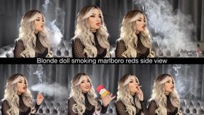 Blonde doll smoking marlboro reds side view - profile smoking