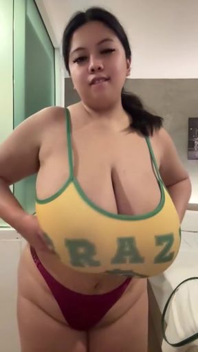 Brazilian beauty in yellow tank top