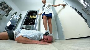 Danielle T-Bar Shoes Walking Trample On His Hands Fingers & Head FLOOR CAM