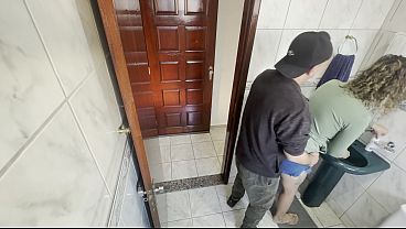 Amateur GF gives a sexy handjob while in the bathroom with her neighbor.