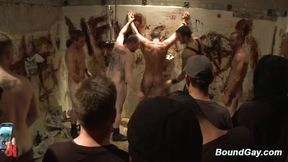 Bathroom Gangbang with Bound Stud