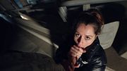 risky public facial & cumwalk in the car park w/ shiny puffy jacket