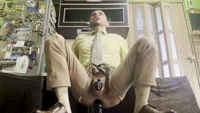 Suited Gent Is Opening Up Gams Like Whore And Plays With His Malepussy With Locked Manstick