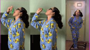 Brat eRica drinks cum from a condom by a burglar