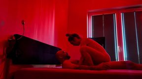 Bedroom Fun. Sensual Sex Under Red Lights