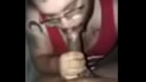 Sneaky gay nerd sucks big black dick for new game