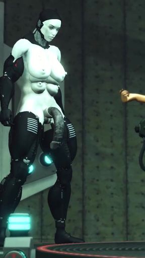 Powerful moment from "Hot futanari sex android with many boobs plays with a young horny hottie in the sci-fi lab"