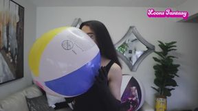 Owllete blows up beach ball and pops it with choker