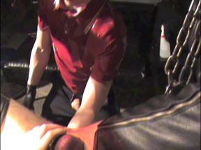 Horny gay fisted in sling by twink