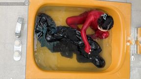 Rubber Vacuum Bondage in the Bath!