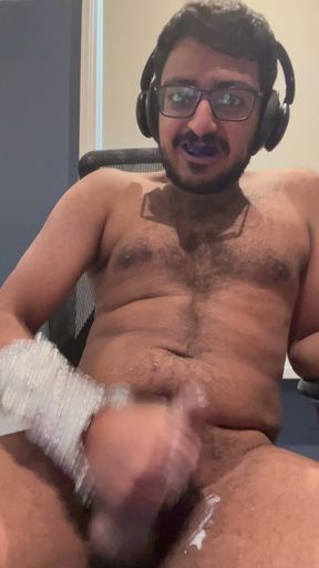 Masturbating with teeth whitening strip in mouth