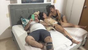 Teen babe gets fucked hard in front of her hunk boyfriend