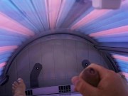 Solo male, cock play, cum in tanning salon