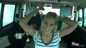 Blonde cutie gets creampie during sex in car