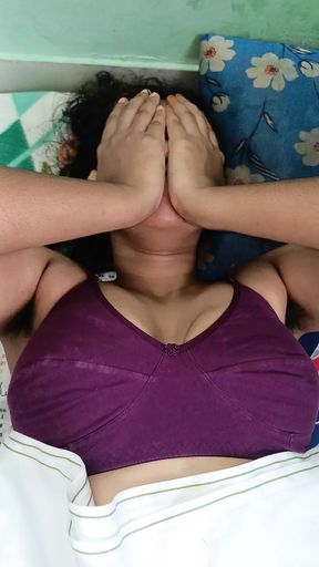 housewife showing front side beautiful structure with bra strap in bed