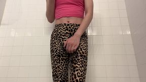 sissy in leopard print wets herself