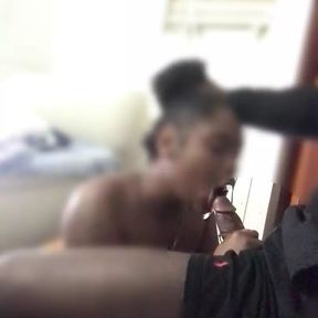 18 year old ghetto ebony girl drop on her knees to suck my cock.