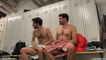 Caught fucking in changing room (public gay exhibitionist locker room sex)