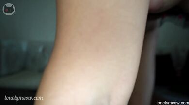 Asian housewife takes tiny student deep on the couch