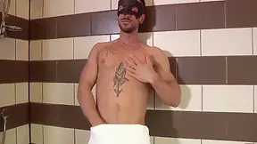 Masked Tattooed Muscled Stud Wanks And Cums Under Shower 7 Min With Gay
