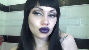 Purple glossy lips! Kissing and duck face fetishes!!