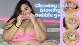 Chewing and blowing bubbles with bubble gum