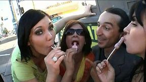 Horny porn stars lure lucky guys in bangbus to fuck them hard