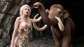 hot prehistoric blonde teases perfect body - naked swim & hard fuck in front of cave ai generated