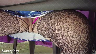 MILF with a juicy and pretty pussy enjoys remote squirt control in public