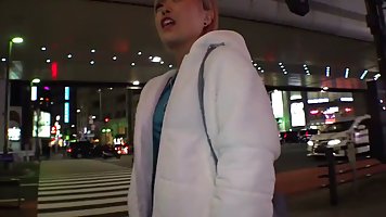 Gorgeous Japanese blonde is having tons of fun while drinking and having sex with various guys