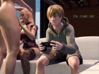 CG Tgirl Mommy screw teen daughter - Toon Tgirl bangs Cutie whilst the son played on the console - CG Futa Animation