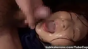 Massive bukkake facial with pretty Ichika Kuroki