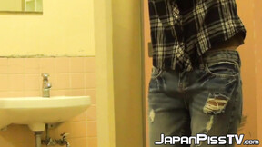 Dorm Japanese babe cannot hold it in & pisses herself