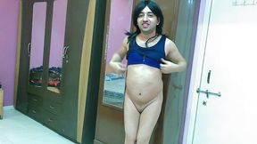 Sexy sissy crossdresser femboy Sweet Lollipop in top and pantyhose.
