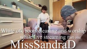 white otk boots cleaning and worship while live streaming part one