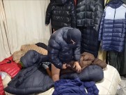 Handjob and cumshot with my down jacket