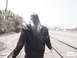 Tiny Venezuelan model is approached by Peruvian near educate line