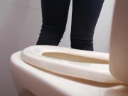 I film my friend peeing standing in my bathroom.