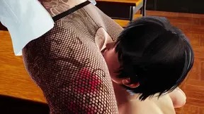 Hyolyn, the Anime Girl in Fishnet Pantyhose - Pussy Masturbation with Kiss Teasing, Desk Licking with Close-Up Views