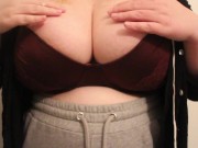 cute chubby teen putting lotion on her big boobs before bed