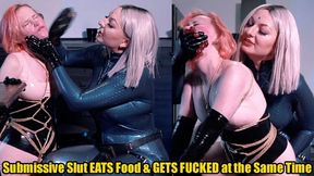 This bitch greedily swallows food, doesn’t chew, sucks deep strap-on at the same time! (1080p)