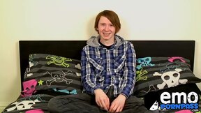 Emo twink Jack Halliwell stroking his cock on his emo bed