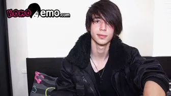 Skinny emo twink Tommy May jerks his big dick for the camera